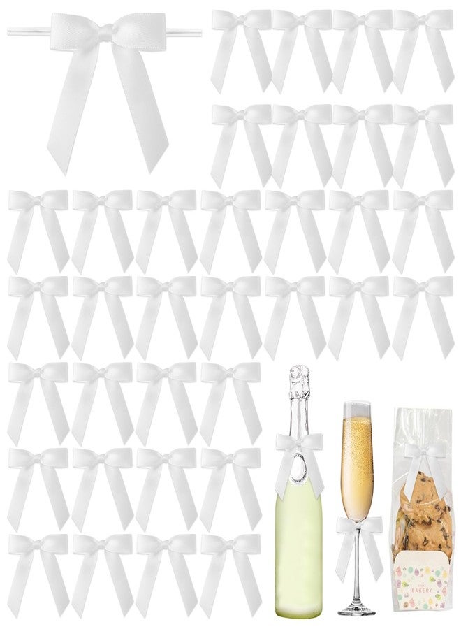 Blinket 50 Pcs White Satin Ribbon Twist Tie Bows 2.76×2.95 inch – Premade Small Bows for Gift Wrapping Treat Bags Wedding Baby Shower Party Favor Decorations - Image 1